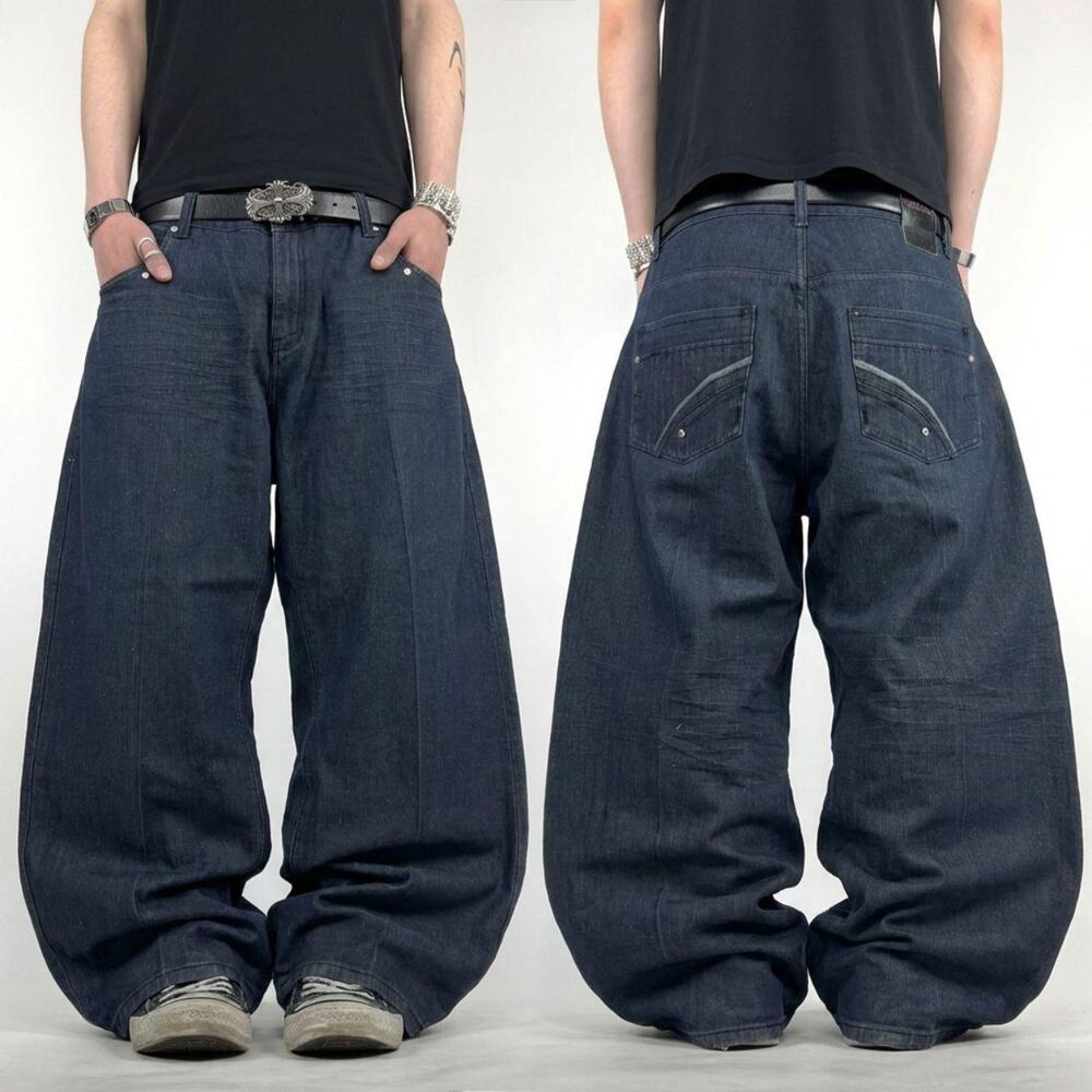 Vintage y2k dark wash red ape baggy wide leg skater grunge archive jeans